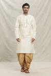 Buy_Arihant Rai Sinha_Yellow Kurta Silk Blend Embroidered Embellished Placement With Dhoti Pant _at_Aza_Fashions