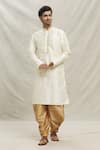 Buy_Arihant Rai Sinha_Yellow Kurta Silk Blend Embroidered Embellished Placement With Dhoti Pant _Online_at_Aza_Fashions