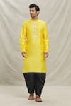 Buy_Arihant Rai Sinha_Yellow Kurta Silk Blend Embroidered Sequin Embellished With Dhoti Pant _Online_at_Aza_Fashions