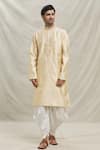 Buy_Arihant Rai Sinha_Gold Kurta Silk Blend Embroidered Sequin Floral Embellished With Dhoti Pant _Online_at_Aza_Fashions