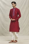 Buy_Arihant Rai Sinha_Maroon Kurta Silk Blend Embroidered Thread Butti With Dhoti Pant _Online_at_Aza_Fashions