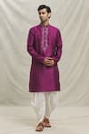 Buy_Arihant Rai Sinha_Pink Kurta Silk Blend Embroidered Thread Floral Butti With Dhoti Pant _at_Aza_Fashions