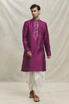 Buy_Arihant Rai Sinha_Pink Kurta Silk Blend Embroidered Thread Floral Butti With Dhoti Pant _Online_at_Aza_Fashions