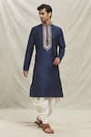 Buy_Arihant Rai Sinha_Blue , Satin Sequins, Embroidery Floral Thread Kurta With Dhoti Pant_at_Aza_Fashions