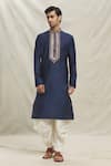 Buy_Arihant Rai Sinha_Blue , Satin Sequins, Embroidery Floral Thread Kurta With Dhoti Pant_Online_at_Aza_Fashions