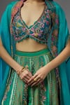 Aum By Asit And Ashima_Green Silk Embroidered Floral Deep V Neck Cape Sharara Set _Online_at_Aza_Fashions