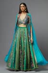 Buy_Aum By Asit And Ashima_Green Silk Embroidered Floral Deep V Neck Cape Sharara Set _Online_at_Aza_Fashions