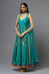 Buy_AUM by Asit and Ashima_Blue Silk Embroidered Floral Deep V Neck Anarkali With Dupatta _at_Aza_Fashions