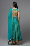 Shop_AUM by Asit and Ashima_Blue Silk Embroidered Floral Deep V Neck Anarkali With Dupatta _at_Aza_Fashions