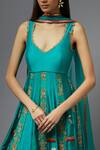 AUM by Asit and Ashima_Blue Silk Embroidered Floral Deep V Neck Anarkali With Dupatta _Online_at_Aza_Fashions
