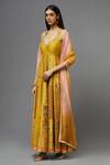 AUM by Asit and Ashima_Yellow Silk Embroidered Floral Deep V Neck And Thread Anarkali With Dupatta _Online_at_Aza_Fashions