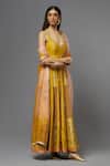 Buy_AUM by Asit and Ashima_Yellow Silk Embroidered Floral Deep V Neck And Thread Anarkali With Dupatta _Online_at_Aza_Fashions