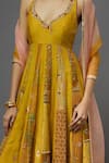 Shop_AUM by Asit and Ashima_Yellow Silk Embroidered Floral Deep V Neck And Thread Anarkali With Dupatta _Online_at_Aza_Fashions