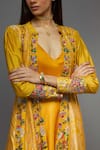 AUM by Asit and Ashima_Yellow Silk Embroidered Floral V Neck Cape With Anarkali  _at_Aza_Fashions