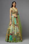 Buy_AUM by Asit and Ashima_Green Silk Embroidered Floral Deep V Neck Blouse Lehenga Set  _Online_at_Aza_Fashions