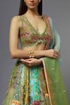 Shop_AUM by Asit and Ashima_Green Silk Embroidered Floral Deep V Neck Blouse Lehenga Set  _Online_at_Aza_Fashions