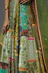 AUM by Asit and Ashima_Green Silk Embroidered Floral Deep V Neck Blouse Lehenga Set _at_Aza_Fashions