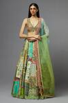 Buy_AUM by Asit and Ashima_Green Silk Embroidered Floral Deep V Neck Blouse Lehenga Set  