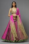 Buy_AUM by Asit and Ashima_Pink Silk Embroidered Floral Deep V Neck Blouse Lehenga Set _at_Aza_Fashions
