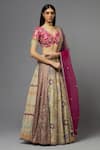 AUM by Asit and Ashima_Grey Silk Embroidered Floral Deep V Neck Thread And Blouse Lehenga Set  _Online_at_Aza_Fashions