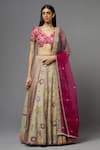 Buy_AUM by Asit and Ashima_Grey Silk Embroidered Floral Deep V Neck Thread And Blouse Lehenga Set  _Online_at_Aza_Fashions