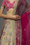 AUM by Asit and Ashima_Grey Silk Embroidered Floral Deep V Neck Thread And Blouse Lehenga Set  _at_Aza_Fashions