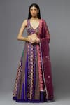 Buy_AUM by Asit and Ashima_Purple Silk Embroidered Floral Deep V Neck Blouse Lehenga Set _Online_at_Aza_Fashions