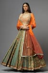 Buy_AUM by Asit and Ashima_Green Silk Embroidered Floral Halter Blouse Lehenga Set _at_Aza_Fashions