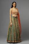 AUM by Asit and Ashima_Green Silk Embroidered Floral Halter Blouse Lehenga Set _Online_at_Aza_Fashions