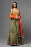 AUM by Asit and Ashima_Green Silk Embroidered Floral Halter Blouse Lehenga Set _at_Aza_Fashions