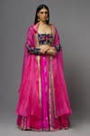 Buy_AUM by Asit and Ashima_Fuchsia Silk Embroidered Floral Square Neck Cape Lehenga Set _at_Aza_Fashions