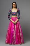 Buy_AUM by Asit and Ashima_Fuchsia Silk Embroidered Floral Square Neck Cape Lehenga Set _Online_at_Aza_Fashions