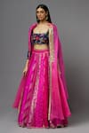 Shop_AUM by Asit and Ashima_Fuchsia Silk Embroidered Floral Square Neck Cape Lehenga Set _Online_at_Aza_Fashions