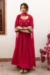 Shop_Maison Shefali_Red Anarkali And Pant Velvet Hand Embroidered Zardosi Round Zeya Gulabi Set _Online_at_Aza_Fashions
