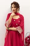 Maison Shefali_Red Anarkali And Pant Velvet Hand Embroidered Zardosi Round Zeya Gulabi Set _at_Aza_Fashions
