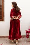 Shop_Maison Shefali_Maroon Anarkali And Pant Velvet Hand Embroidered Zardosi Zeya Gulaab Set _at_Aza_Fashions