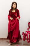 Maison Shefali_Maroon Anarkali And Pant Velvet Hand Embroidered Zardosi Zeya Gulaab Set _Online_at_Aza_Fashions