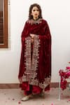 Maison Shefali_Maroon Anarkali And Pant Velvet Hand Embroidered Zardosi Zeya Gulaab Set _at_Aza_Fashions