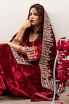 Buy_Maison Shefali_Maroon Anarkali And Pant Velvet Hand Embroidered Zardosi Zeya Gulaab Set 