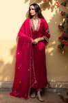 Buy_Maison Shefali_Red Anarkali And Pant Velvet Hand Embroidered Khizaan Gulabi Set _at_Aza_Fashions