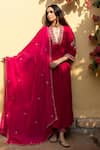 Buy_Maison Shefali_Red Anarkali And Pant Velvet Hand Embroidered Khizaan Gulabi Set _Online_at_Aza_Fashions
