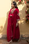 Shop_Maison Shefali_Red Anarkali And Pant Velvet Hand Embroidered Khizaan Gulabi Set _Online_at_Aza_Fashions