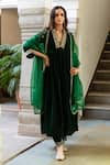 Shop_Maison Shefali_Green Anarkali And Pant Velvet Hand Embroidered Khizaan Panna Set _Online_at_Aza_Fashions