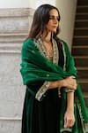 Maison Shefali_Green Anarkali And Pant Velvet Hand Embroidered Khizaan Panna Set _at_Aza_Fashions