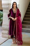 Buy_Maison Shefali_Purple Anarkali And Pant Velvet Hand Embroidered Khizaan Set _at_Aza_Fashions