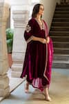 Shop_Maison Shefali_Purple Anarkali And Pant Velvet Hand Embroidered Khizaan Set _Online_at_Aza_Fashions