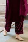 Maison Shefali_Purple Kurta Velvet Hand Embroidered Zardosi V Neck Roya Set _at_Aza_Fashions