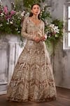 Buy_Shian_Beige Georgette Florence And Pearl Embellished Anarkali With Dupatta  _Online_at_Aza_Fashions