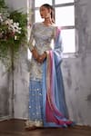 Buy_Shian_Blue Georgette Baroque Fleur And Pearl Embellished Kurta Gharara Set _at_Aza_Fashions