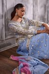 Shop_Shian_Blue Georgette Baroque Fleur And Pearl Embellished Kurta Gharara Set _Online_at_Aza_Fashions